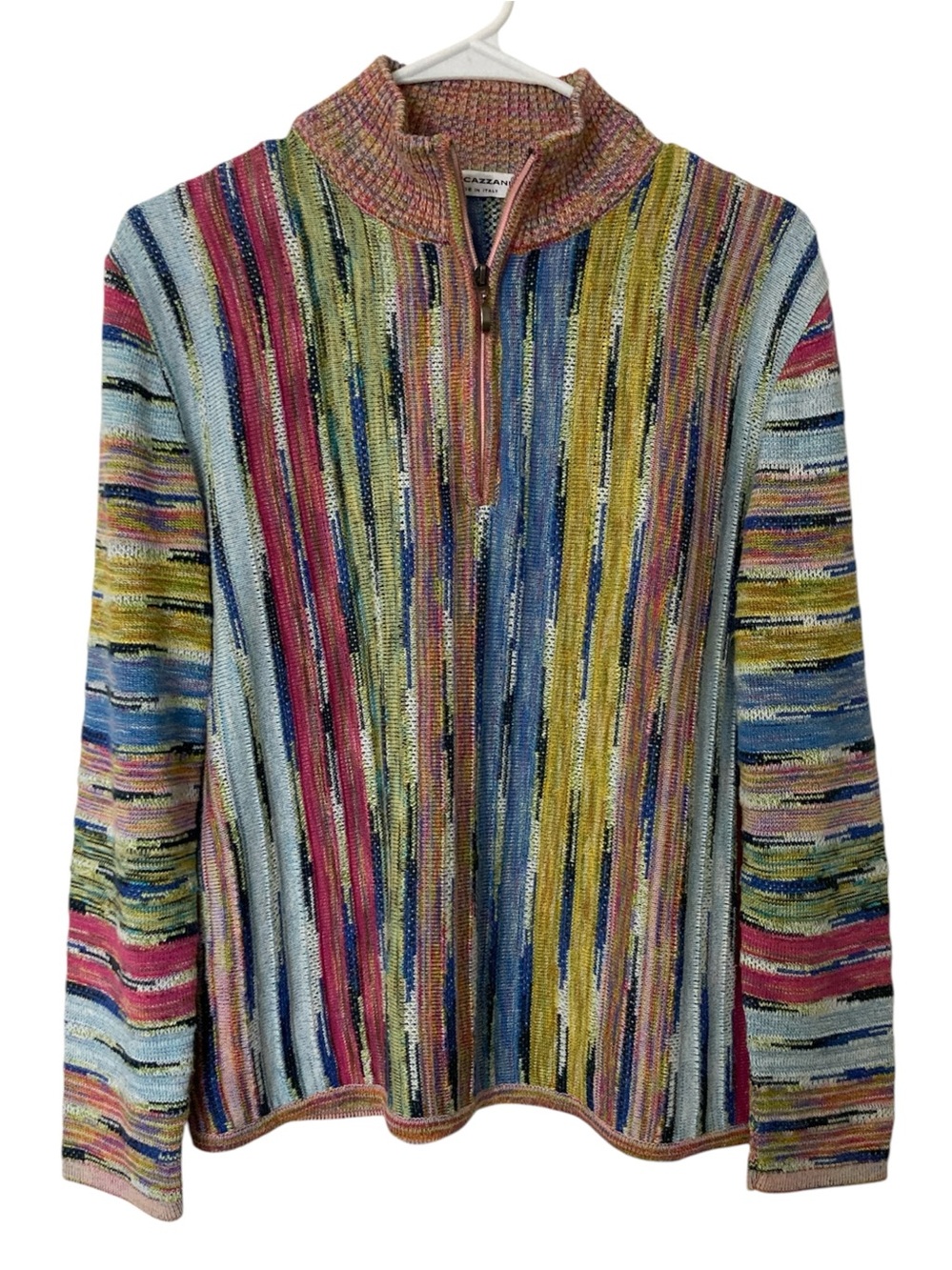 Marcazzani Multicolored 1/4 Zip Pullover Striped Knit Sweater
